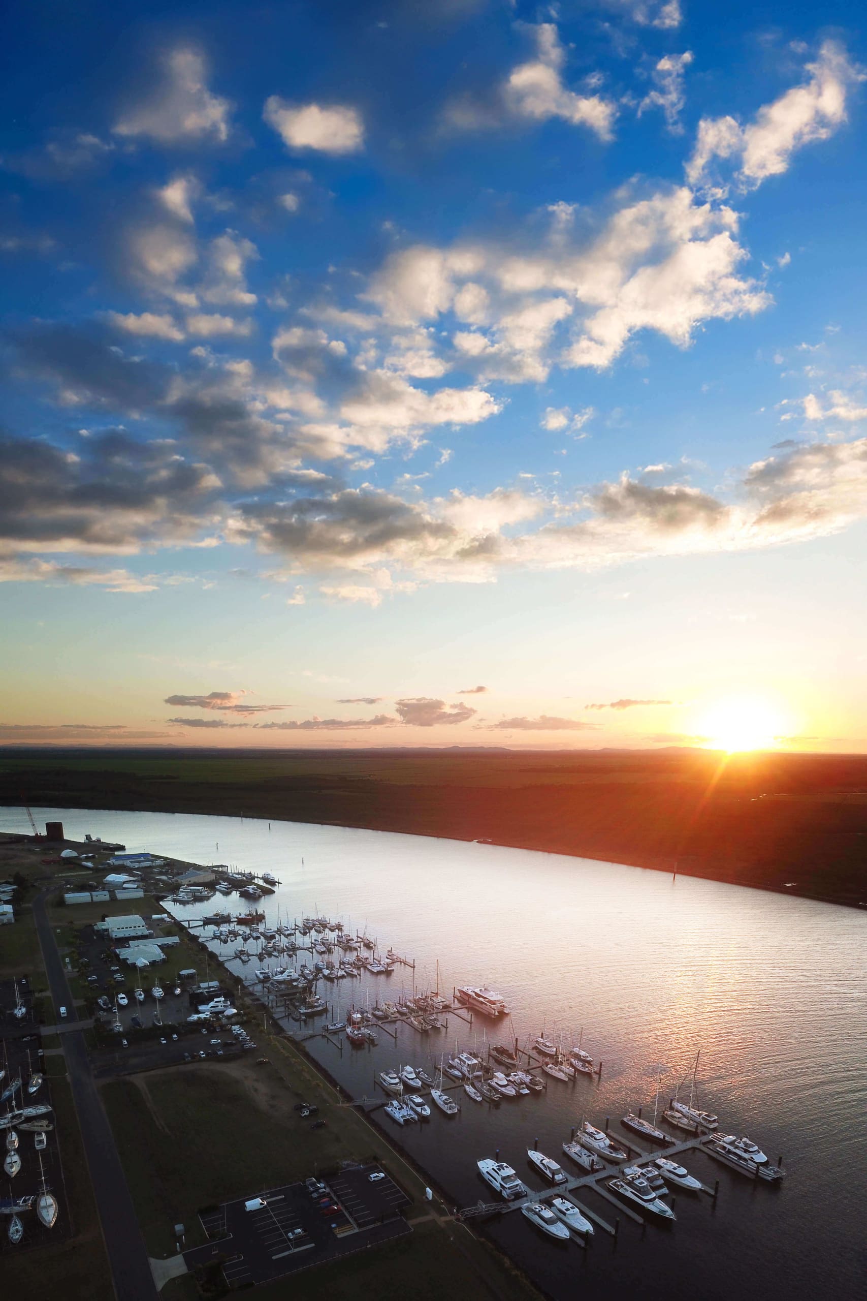Aerial view of the marina at golden hour