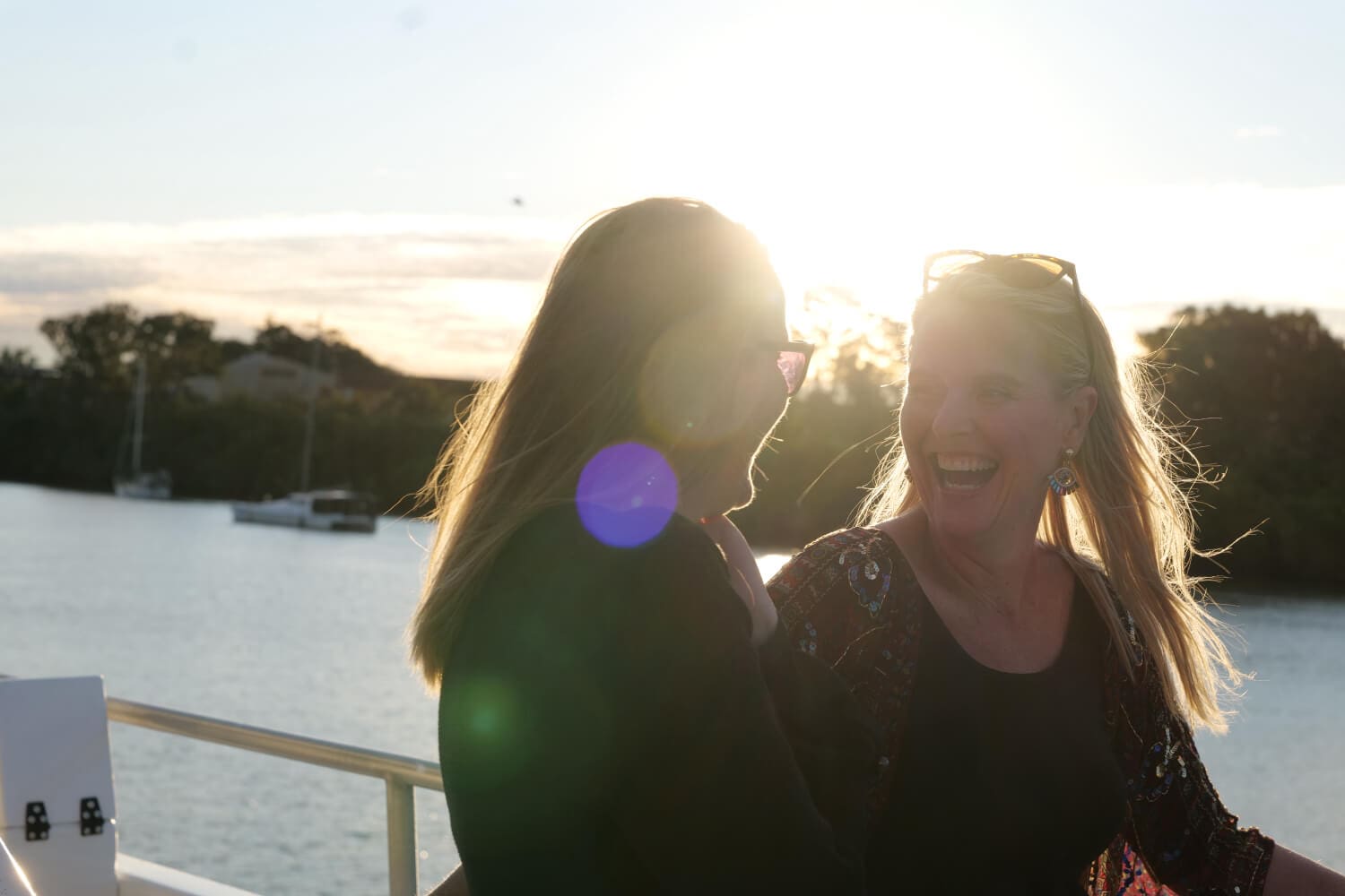 Guests laughing on board